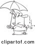 Vector of a Cartoon Man Catching Raindrops in His Hand - Coloring Page Outline by Toonaday