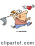 Vector of a Cartoon Man Chasing an Elusive Flying Love Heart with a Net by Toonaday