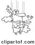 Vector of a Cartoon Man Falling from the Sky with Dice - Coloring Page Outline by Toonaday