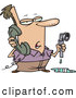 Vector of a Cartoon Man Holding a Broken Water Pipe While Calling a Plumber by Toonaday
