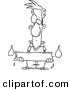 Vector of a Cartoon Man Holding a Candle Burning at Both Ends - Coloring Page Outline by Toonaday