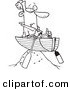 Vector of a Cartoon Man Left High and Dry in a Boat - Outlined Coloring Page by Toonaday