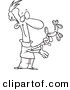 Vector of a Cartoon Man Presenting a Balloon Dog - Outlined Coloring Page Drawing by Toonaday