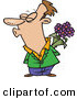 Vector of a Cartoon Man Puckering Lips for a Kiss While Hiding Bouquet of Flowers Behind His Back by Toonaday