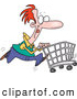 Vector of a Cartoon Man Pushing a Shopping Cart While Running by Toonaday