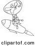 Vector of a Cartoon Man Riding a Rocket - Outlined Coloring Page by Toonaday