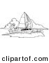 Vector of a Cartoon Man Sailing a Trimaran - Coloring Page Outline by Toonaday