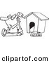 Vector of a Cartoon Man Sitting by a Dog House - Outlined Coloring Page by Toonaday