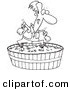 Vector of a Cartoon Man Stomping Grapes - Outlined Coloring Page Drawing by Toonaday