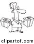 Vector of a Cartoon Man Stuck to His Packages - Coloring Page Outline by Toonaday