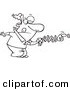 Vector of a Cartoon Man Using a Spring Hand to Push a Button - Outlined Coloring Page by Toonaday