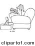 Vector of a Cartoon Man with Popcorn, Pointing a Remote at a Tv - Outlined Coloring Page by Toonaday