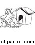 Vector of a Cartoon Man Writing a Letter by a Dog House - Outlined Coloring Page by Toonaday