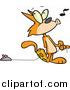 Vector of a Cartoon Marmalade Cat Whistling and Pulling a Mouse Toy by Toonaday