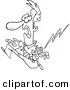 Vector of a Cartoon Misfortunate Businessman Running from Lightning - Outlined Coloring Page by Toonaday