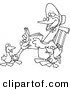 Vector of a Cartoon Mother Goose Reading to Goslings - Coloring Page Outline by Toonaday