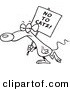 Vector of a Cartoon Mouse Carrying a No to Catz Sign - Outlined Coloring Page by Toonaday