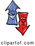 Vector of a Cartoon Negative Red and Positive Blue Arrow Characters by Chromaco