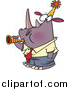 Vector of a Cartoon New Year Rhino Business Man Blowing a Horn by Toonaday