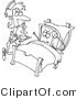 Vector of a Cartoon Nurse Helping Sick Computer Resting in Medical Bed - Line Drawing by Toonaday