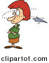 Vector of a Cartoon Paper Plane Annoying a Red Haired White Businesswoman by Toonaday