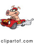 Vector of a Cartoon Pig Driving a Fast Hot Rod by Toonaday