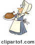 Vector of a Cartoon Pilgrim Lady Serving Turkey on a Dish by Toonaday