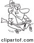 Vector of a Cartoon Pilgrim Tip Toeing and Carrying a Blunderbuss - Coloring Page Outline by Toonaday