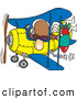 Vector of a Cartoon Pilot Dropping Bomb from Biplane by Toonaday