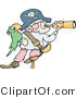 Vector of a Cartoon Pirate Looking Through a Telescope, His Green Parrot on His Arm by Gnurf