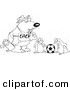 Vector of a Cartoon Polar Bear Coaching Penguins for Soccer - Coloring Page Outline by Toonaday
