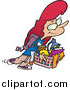 Vector of a Cartoon Red Haired White College Girl Carrying a Basket of Items by Toonaday