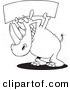 Vector of a Cartoon Rhino Holding up a Blank Banner - Outlined Coloring Page by Toonaday