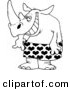 Vector of a Cartoon Rhino in Loose Heart Boxers - Coloring Page Outline by Toonaday