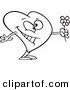 Vector of a Cartoon Romantic Heart Holding Flowers - Outlined Coloring Page by Toonaday