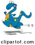Vector of a Cartoon Running Blue Dinosaur by Toonaday
