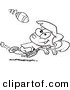 Vector of a Cartoon Running Girl Catching a Football - Outlined Coloring Page by Toonaday