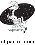 Vector of a Cartoon Sagittarius Centaur over a Black Oval - Outlined Coloring Page by Toonaday