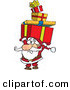 Vector of a Cartoon Santa Struggling to Carry a Stack of Christmas Presents over His Head by Toonaday