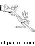Vector of a Cartoon Scoping Bird Using a Telescope - Outlined Coloring Page by Toonaday