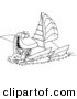 Vector of a Cartoon Shark Sailing a Catamaran - Coloring Page Outline by Toonaday