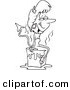 Vector of a Cartoon She Devil Cooling off on a Block of Ice - Coloring Page Outline by Toonaday