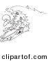 Vector of a Cartoon Snow Chasing a Snowmobiling Guy - Coloring Page Outline by Toonaday