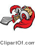 Vector of a Cartoon Spartan Mascot Jabbing Outwards with Sword While Using Shield As Protection by Chromaco