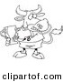 Vector of a Cartoon Sports Bull Holding a Trophy Cup - Coloring Page Outline by Toonaday