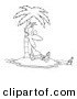 Vector of a Cartoon Stranded Man Staring at a Message in a Bottle - Coloring Page Outline by Toonaday