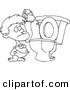 Vector of a Cartoon Stubborn Toddler Standing by a Toilet with His Arms Folded - Coloring Page Outline by Toonaday
