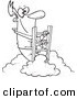 Vector of a Cartoon Successful Businessman Climbing Above the Clouds - Outlined Coloring Page by Toonaday