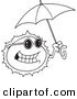 Vector of a Cartoon Sun Holding an Umbrella - Coloring Page Outline by Toonaday