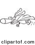 Vector of a Cartoon Super Dog Flying in a Cape - Coloring Page Outline by Toonaday